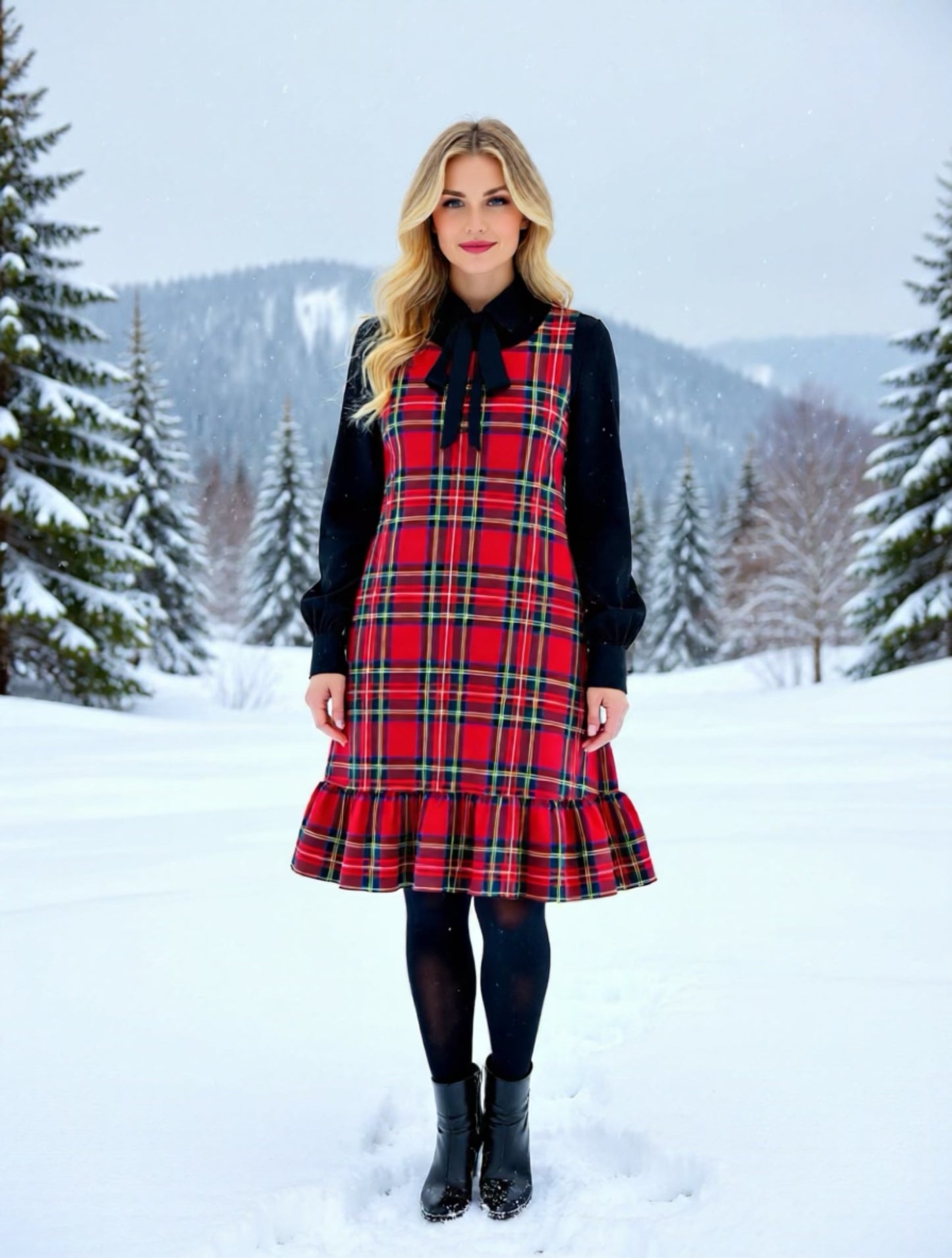 Kleid Tartan Volant