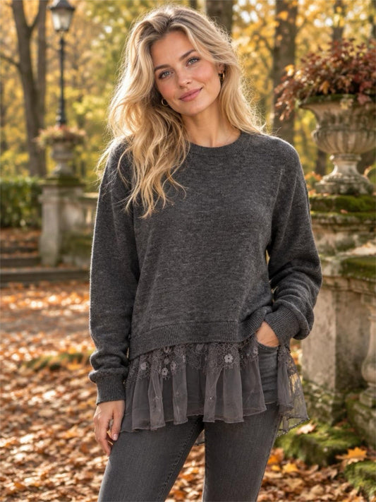 Strickpullover mit Volant-Saum