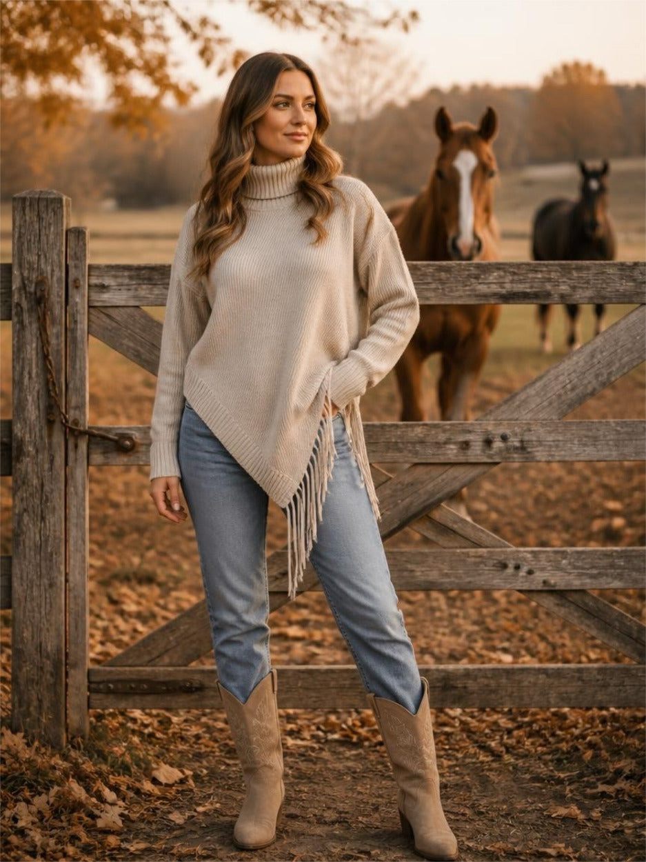 Strickpullover mit Fransen