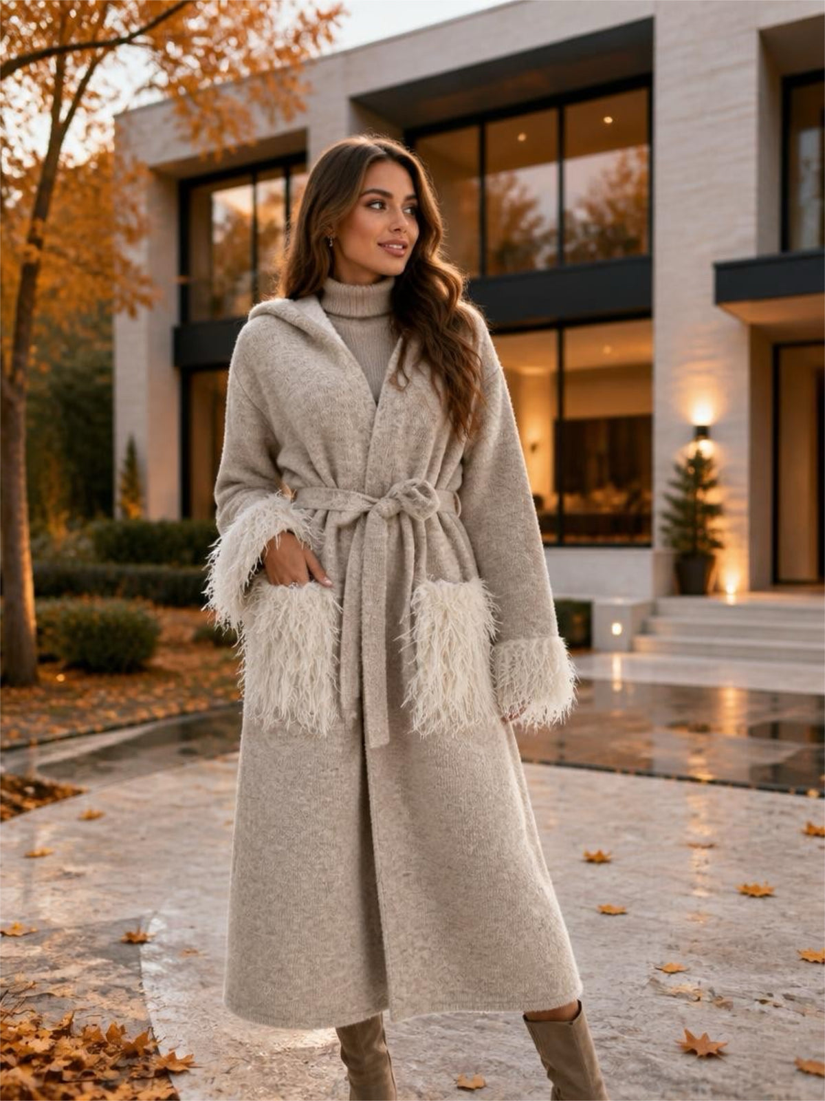 Strickmantel mit Kapuze