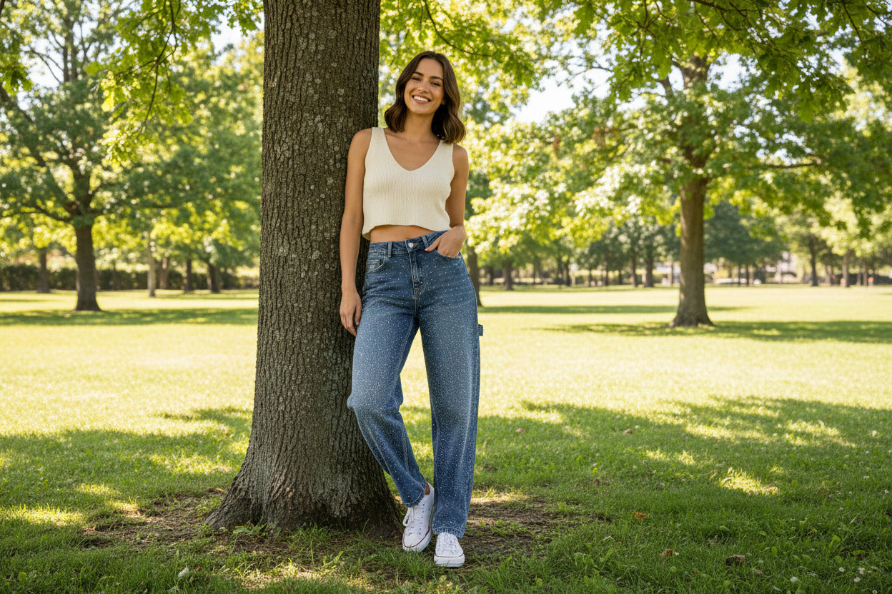 Banana Worker Jeans mit Glitzer